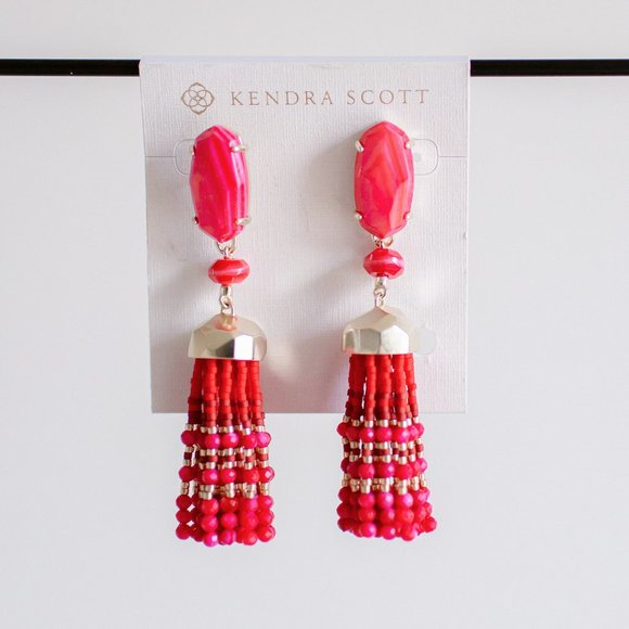 Kendra Scott Dove Earrings Tassel Red Dark Pink - Picture 4 of 5